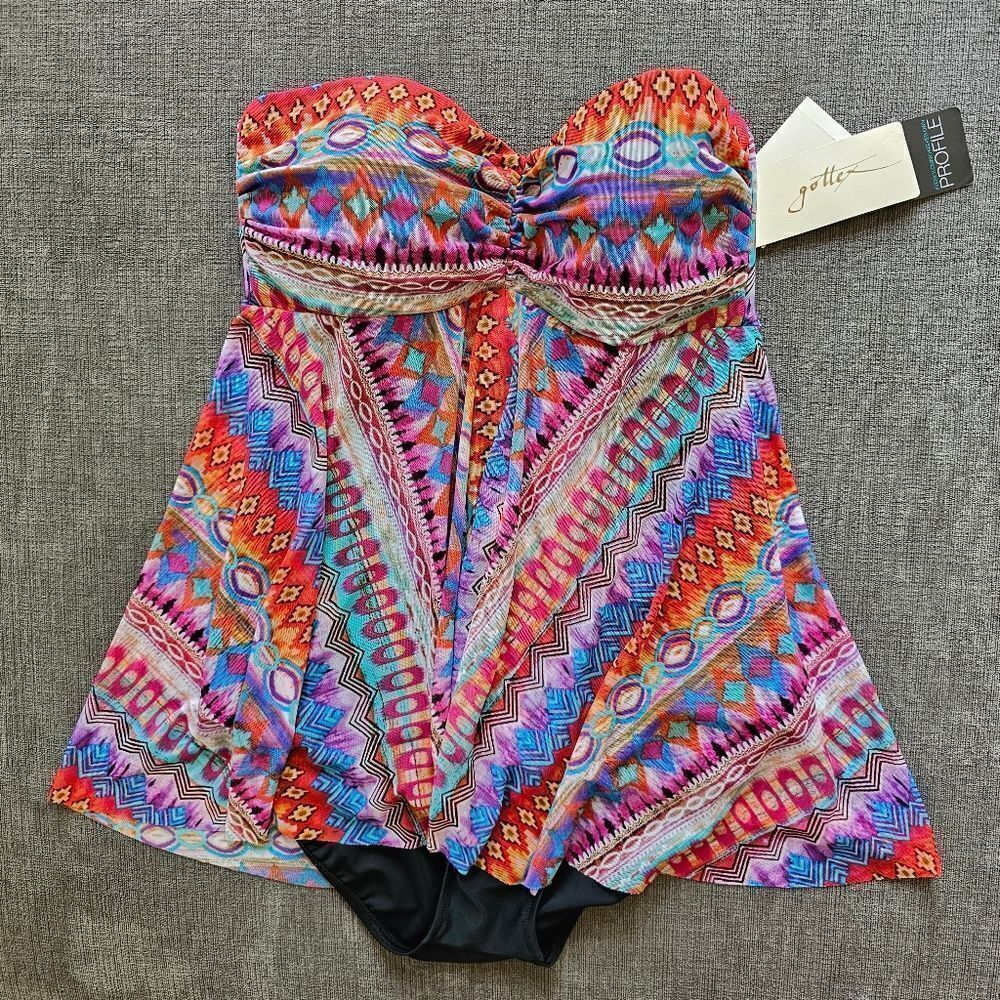 Gottex One Piece Women's Floral Flyaway Bandeau Style one piece Swimsuit size 10